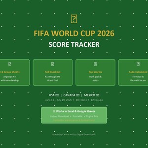 World Cup 2026 Score Tracker | Excel, Google Sheets (Digital Download)