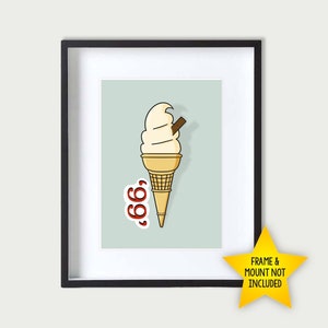 Retro Seaside &#39;99&#39; Ice Cream Art Print - Ice Lolly Print - 5x7 print