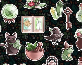 Boho Green Witch Sticker Set