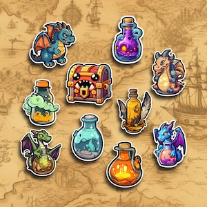 Juego de pegatinas de dragón - Pegatinas mágicas - Pegatinas de Dungeon Master