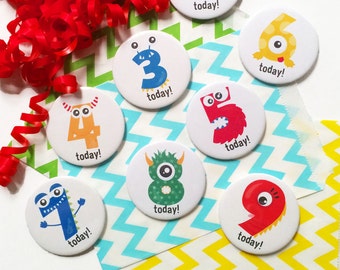 Monster Age Birthday Badge - Age Badge - Monster Birthday - Badge for Kids - Button Badge - Number Badge - Child Party Badge