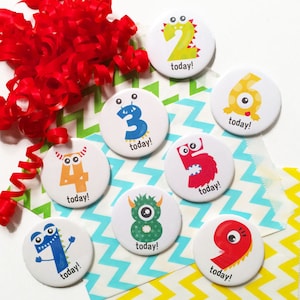 Monster Age Birthday Badge - Age Badge - Monster Birthday - Badge for Kids - Button Badge - Number Badge - Child Party Badge