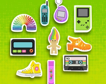 Retro 90s Themed Sticker Set - Kidcore 90's Party Gift - Kawaii Stickers - Retro Planner Stickers