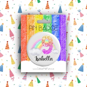 Emblema de arco-íris de aniversário de menina personalizado - Emblema de aniversário infantil - Aniversário infantil