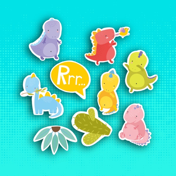 Kawaii Dinosaur Stickers - Etsy UK