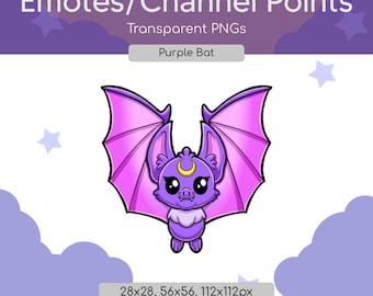Iconos de puntos de canal de Twitch con murciélago morado, recompensas de transmisión con estilo gótico acogedor (descarga digital)