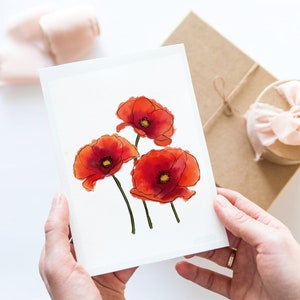 Wenskaart klaproos - blanco kaart - botanische kunst - briefpapier bloemen - bedankkaart - verjaardagskaart lentebloem
