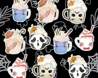Set di adesivi per amanti del caffè di Halloween - Adesivi per spezie di zucca - Adesivi per planner