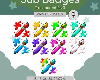 Set of 9 Twitch Paintbrush Sub Badges | Custom Subscriber Emotes | Digital Instant Download | Streamer Loyalty Rewards