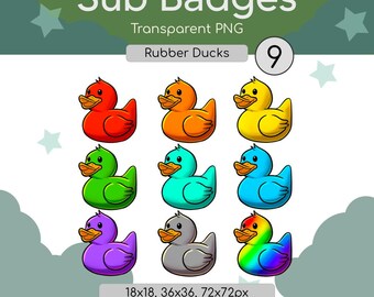 Rainbow Rubber Duck Twitch Sub Badges | Gaming Emotes (Set of 9) (Instant Download)
