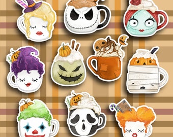 Set di adesivi per amanti del caffè di Halloween - Adesivi per spezie di zucca - Adesivi per planner