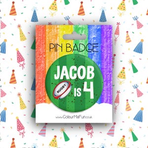 Badge d'anniversaire de rugby personnalisé - Badge d'anniversaire d'enfant - Anniversaire d'enfant