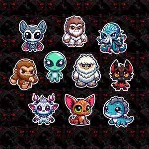 Juego de pegatinas de críptidos - Pegatinas de folclore - Pegatinas de criptozoólogo