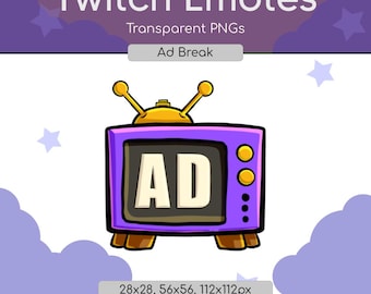 Emote de pausa publicitaria de dibujos animados morados / Alerta de streamer de Twitch PNG