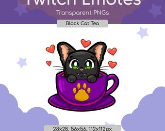 Black Cat Tea Twitch Emote - Digital Download