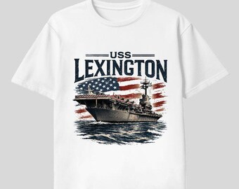 USS Lexington T-Shirt, Aircraft Carrier Tee, US Navy Veteran Gift, Patriotic American Flag Shirt, Unisex Cotton Tee, Made to Order