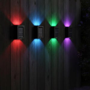 Solar Square Fence Lights RGB Color Changing, Waterproof LED Garden Wall Light, Dusk to Dawn Stair Step Patio Balcony Decoration