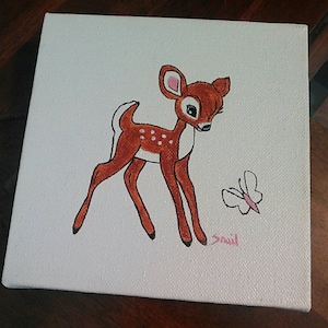 Baby Deer Painting On Stretch Canvas 6x6
