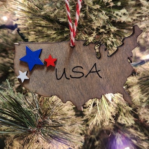 USA Ornament USA Decor Christmas Ornament Wooden USA Ornament Rustic Christmas Decor United States Gifts Holiday Decor Stocking Stuffers