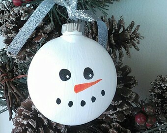 Hand Painted Snowman Ornament, Rustic Christmas Decor