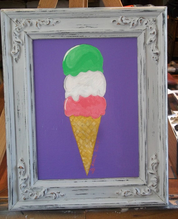 Ice Cream Acrylic Painting 6x8 Framed Dessert Kitchen Decor Etsy