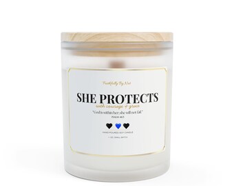 She Protects Candle | Candle | Gift for Her | Christian Gift | Police Officer | Thin Blue Line | Frosted Glass Candle | 11oz