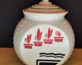 Vintage 1940 39 s Anchor Hocking Fire King quot Vitrock quot Grease Canister Vitrock Storage Canister Red Flower Pot Pattern