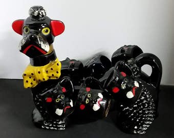 Vintage Rare Black Poodle And Pup Cup Tilso Style Saki Black Poodle Liquor Shot Cups Red Ware Japan Collectible Lake Okoboji Arnolds Park Ia