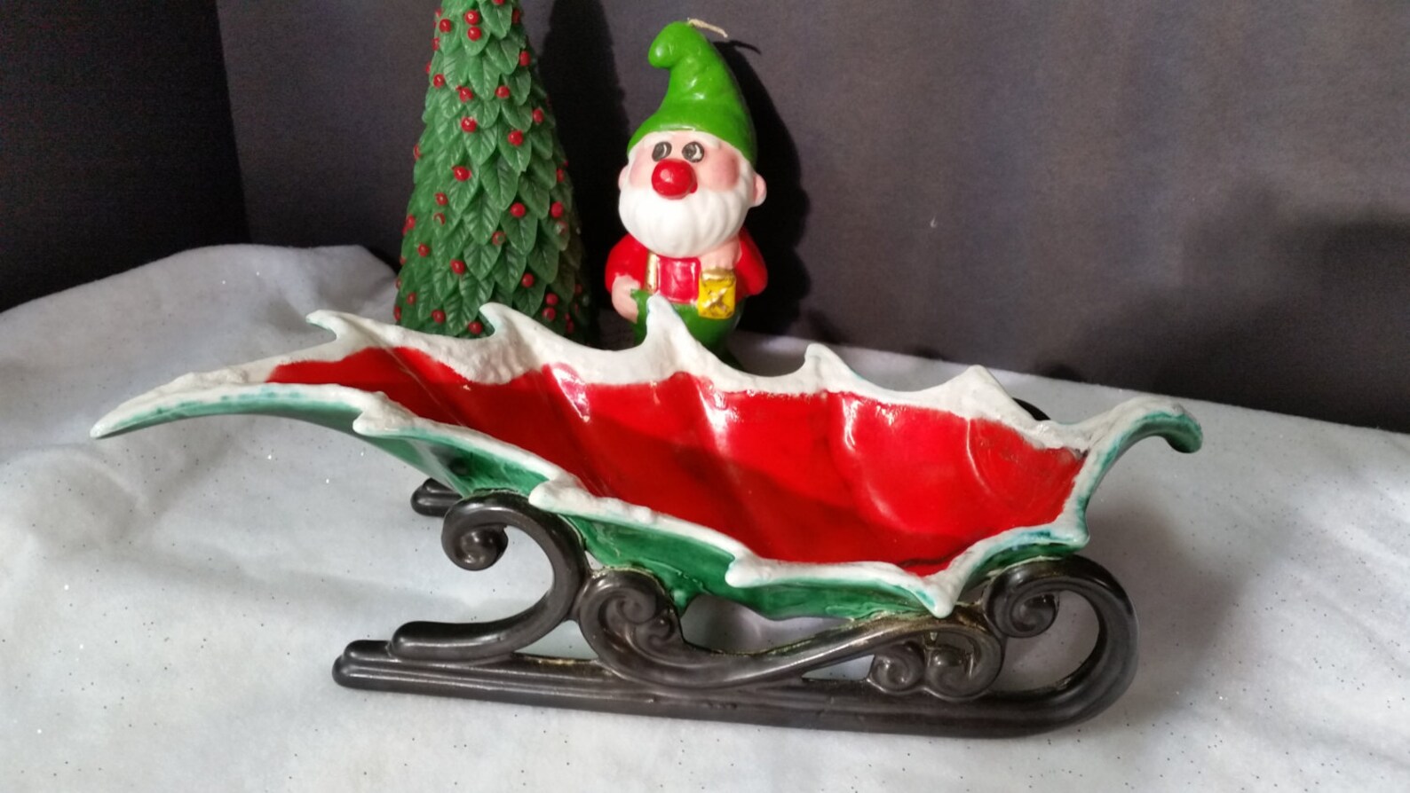 Vintage Mid Century Holly Leaf Christmas Sleigh Candy Dish Etsy