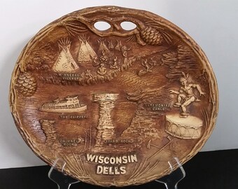 Rare Vintage Winsconsin Dells Souvenir Collectible Footed Plate/Bowl, Wisconsin State Rare Collectible FREE US Shipping