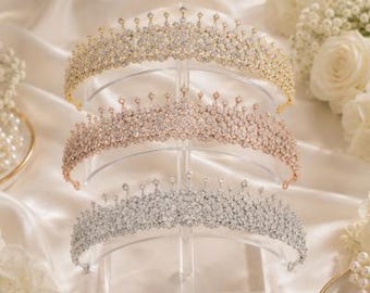 Korona ślubna z cyrkonii, tiara ślubna, opaska dla księżniczki, tiara urodzinowa na quinceanerę, akcesoria do włosów, korona ślubna dla kobiet, korona ślubna