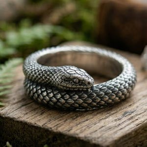 Anillo de serpiente de plata de ley, anillo de serpiente, anillo llamativo de ouroboros, anillo gótico de animales, joyería de serpiente unisex, regalo para amantes de la naturaleza