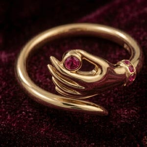 Hand Holding Ruby Ring, Gold Open Ring, Elegant Hand Statement Ring, Victorian Inspired Jewelry, Romantic Gift for Her