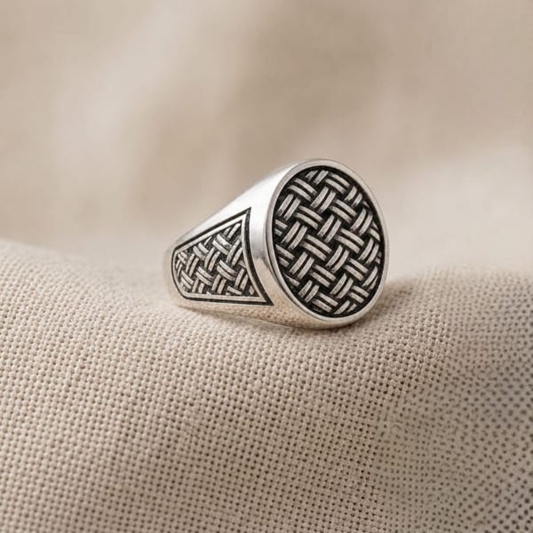 Sterling Silver Signet Ring, Woven Celtic Ring, Men's Statement Ring, Oxidized Silver Band, Viking Knot Ring, Gift for Him