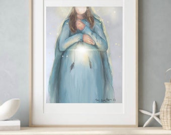 Threshold of Hope: Catholic Art Print | Pregnant Mary  | Advent art| catholic gift Christmas art Mary and Jesus art print gift