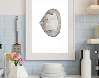 Clam Shell Watercolor Art Print: Coastal Kitchen Decor