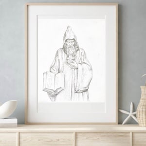 St. Benedict Black & White Sketch | Christian Wall Art | 8x10–16x20 Print  detailed black and white sketch