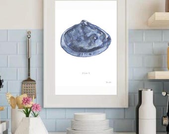 Clam Shell Watercolor Art Print – Coastal Kitchen Decor