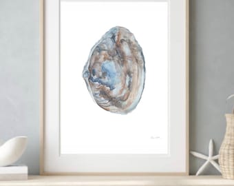 Clam Shell Watercolor Art Print, Coastal Kitchen Decor