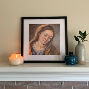 Madonna Giclée Art Print – Traditional Catholic Mary Wall Art in Gold and Brown – Blessed Mother Religious Gift