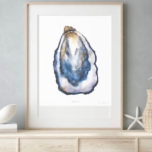 Oyster Art print, Coastal Art  Oyster Watercolor Shell Oyster Painting Shell Print Oyster Art Oyster Shell Print kitchen art chef gift coast