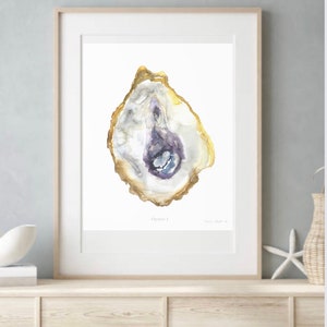 Oyster Art print Coastal Art  Oyster Watercolor Shell Oyster Painting Shell Print  Art Oyster Shell Print kitchen art chef gift  Dad gift