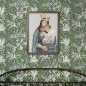 Onze-Lieve-Vrouw Zetel van Wijsheid | Kunstprint Maria en kindje Jezus Maria Katholiek Katholiek | katholiek cadeau cadeau voor moeder blauwe kunstprint moeder en kind