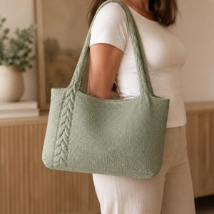 Tote Bag Knitting Pattern PDF, Braided Cable Handles, Felted Wool Shoulder Bag, 3 Sizes
