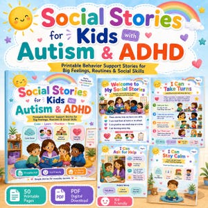 Storie sociali per bambini con autismo e ADHD, storie stampabili di supporto comportamentale, regolazione emotiva