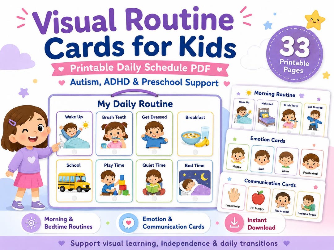 Visual Routine Cards for Kids, Daily Schedule, Autism ADHD Support (PDF ...