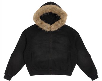 Sun Fade Boxy Detachable Fur Hoodie