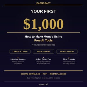 Hur man tjänar pengar med AI-verktyg E-bok — Tjäna din första 1000-dollar online — Digital nedladdning i PDF-format — Ingen erfarenhet krävs