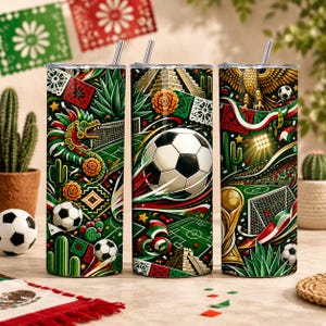 Mexico World Cup 20oz Skinny Tumbler Wrap PNG | Viva Mexico Cabrones Sublimation Design | Soccer Fan Tumbler Wrap | Mexican Pride Digital