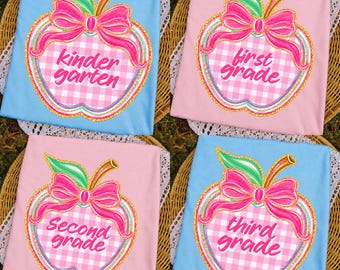 Preppy Back to School Teacher Apple PNG Bundle, Coquette First Day of School Shirt Design Colorful Polka Dot Pre-k 1st/2nd/3rd/4th/5th Grade